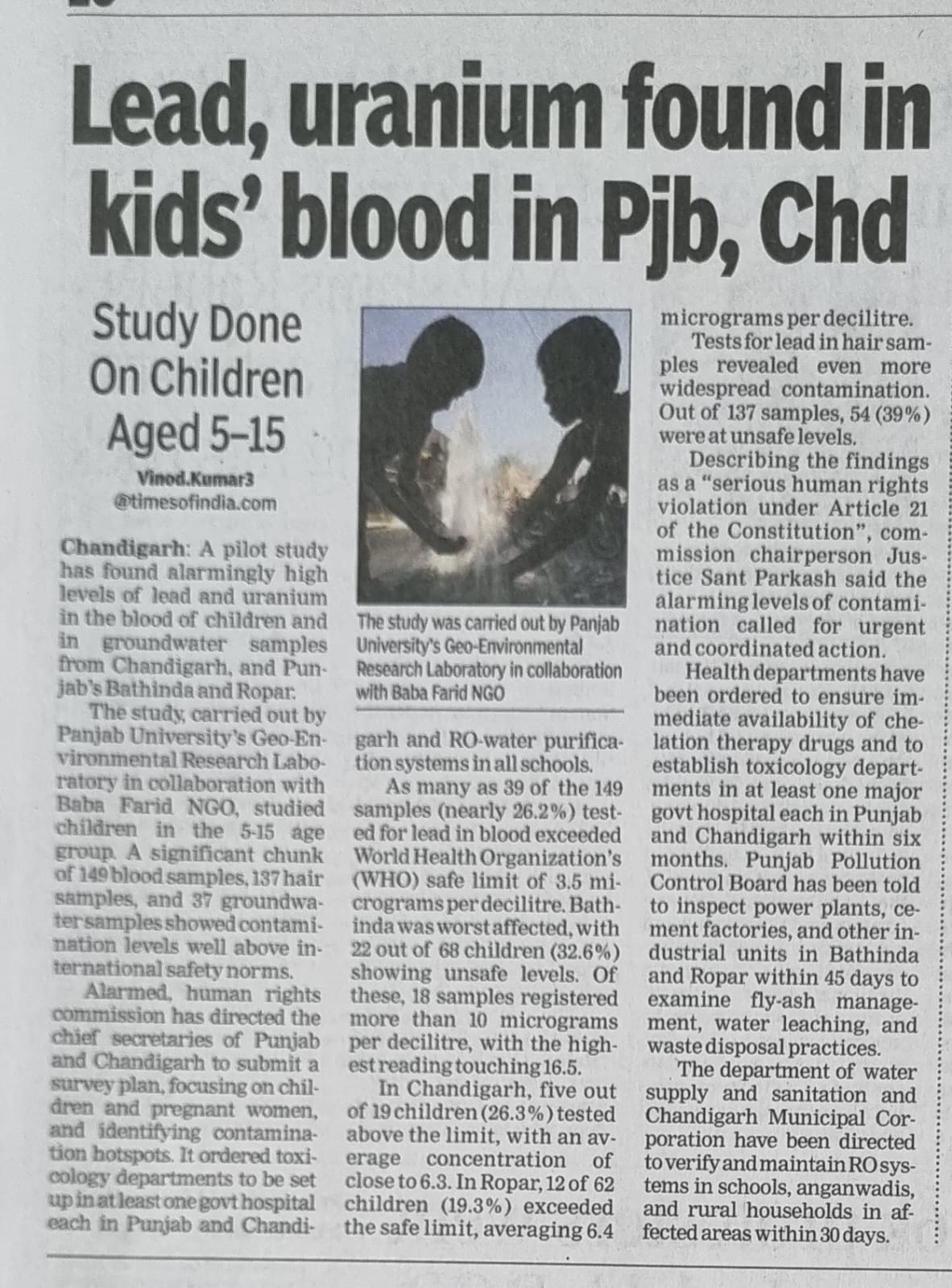 Lead and Uranium Found in Children’s Blood in Punjab and Chandigarh
